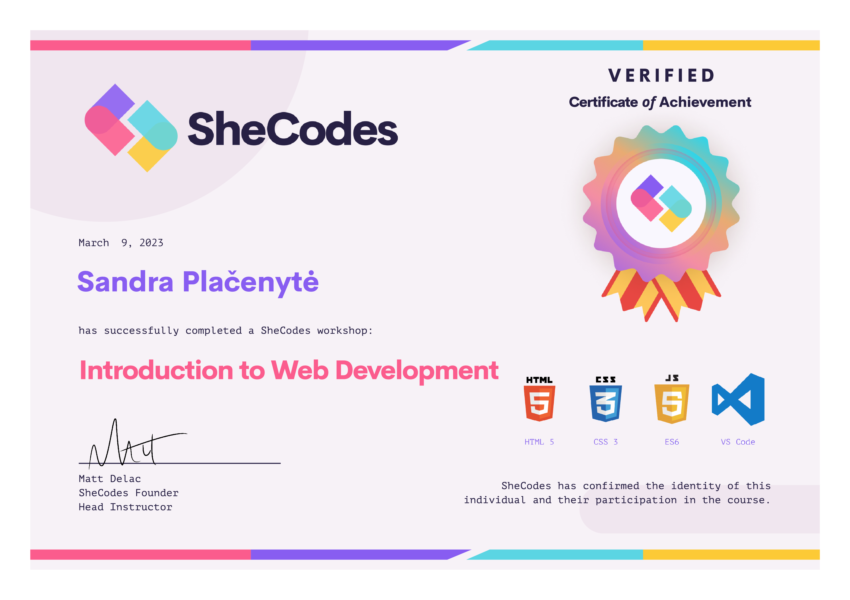 Sandra certification to introduction to web development