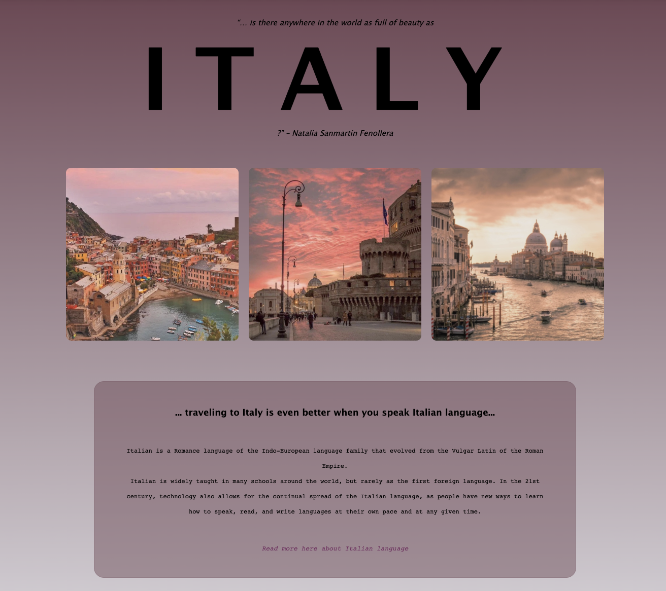 landing page about italy