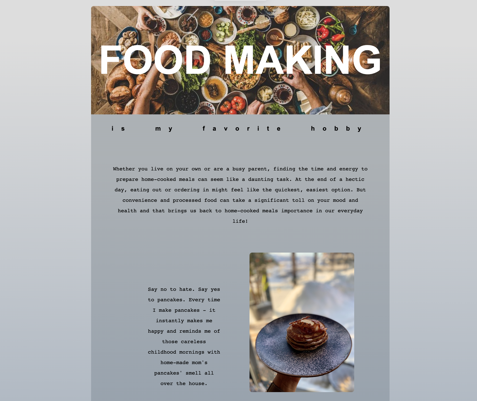 landing page about a food making hobby